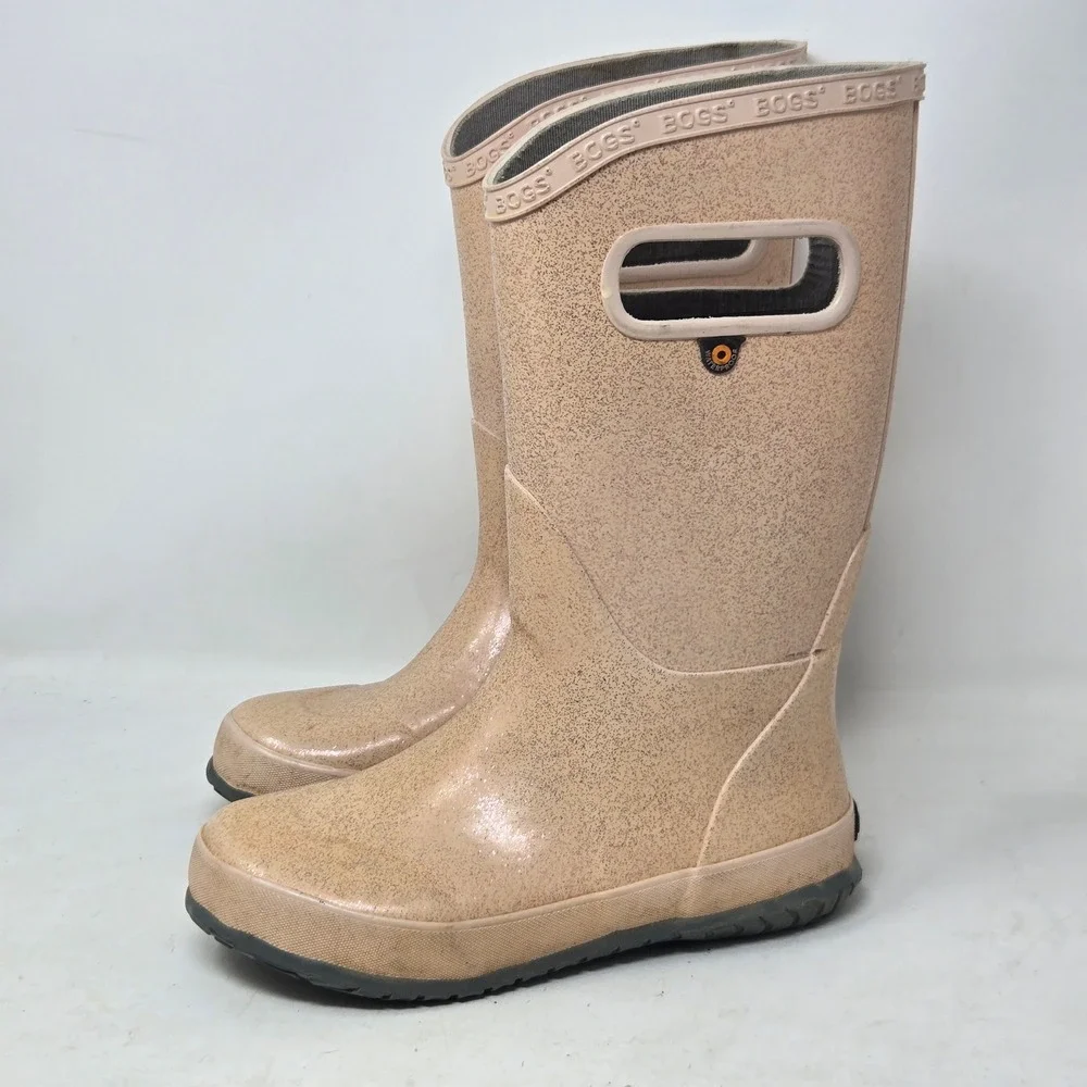 Bogs Rain Boot Glitter Pink Peach Waterproof Pull On Boots Kid Youth 1 72399-689